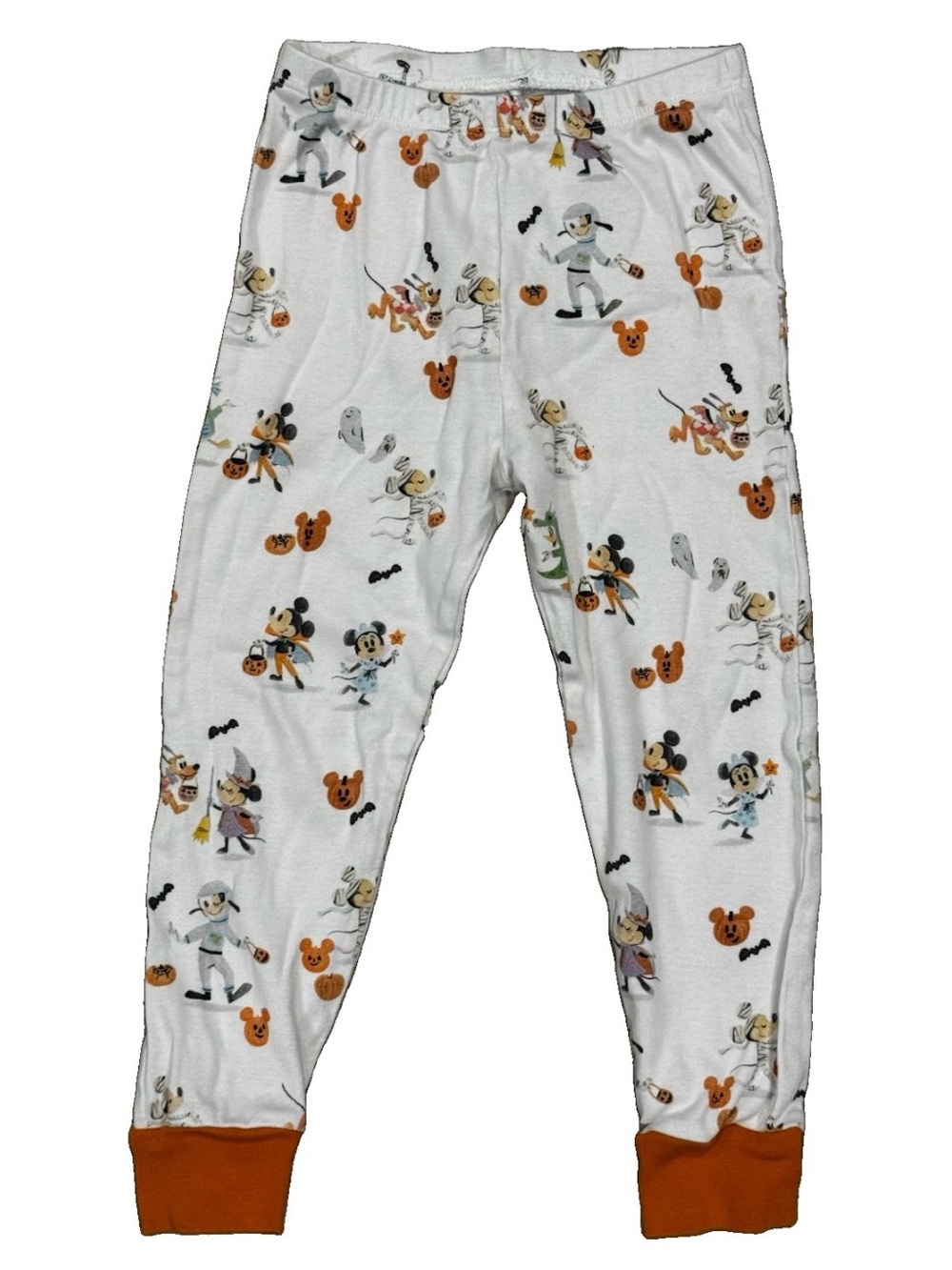 Pottery Barn Kids White Pajama Pants with Orange Cuffs and Halloween Characters